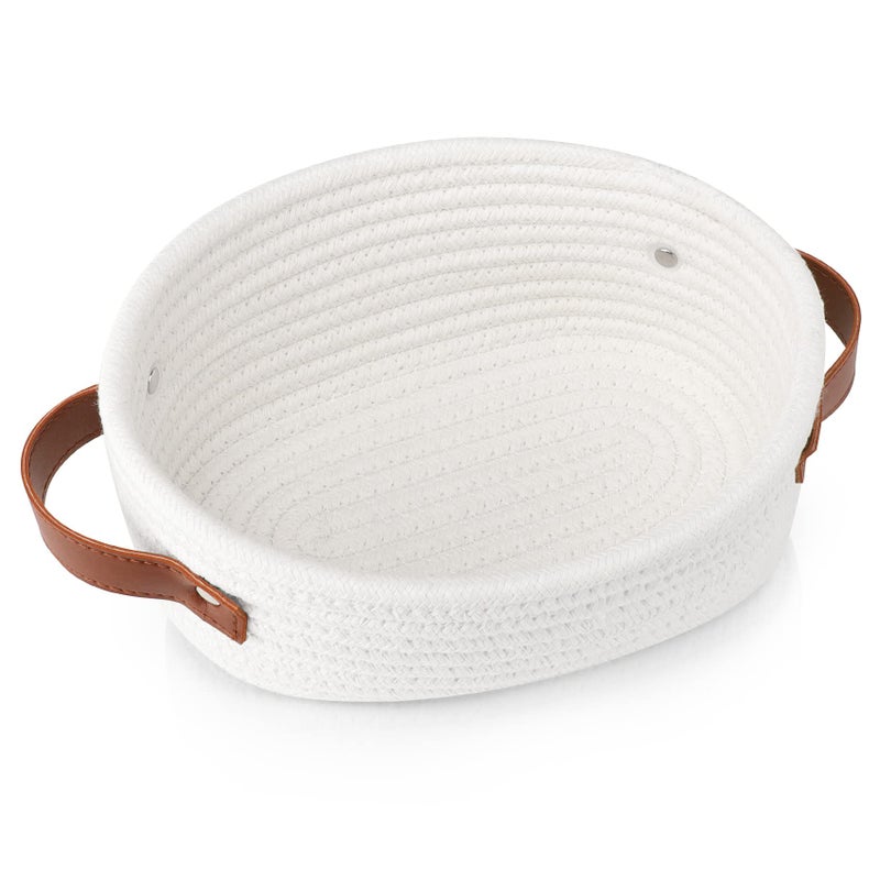 ABenkle Small Woven Basket Mini Cotton Rope Storage Basket Tiny White Easter Basket Oval Decorative Toy Dog Cat Basket for Nursery Empty Gift Baskets for Mothers Day 94 x 59 x 39 XS