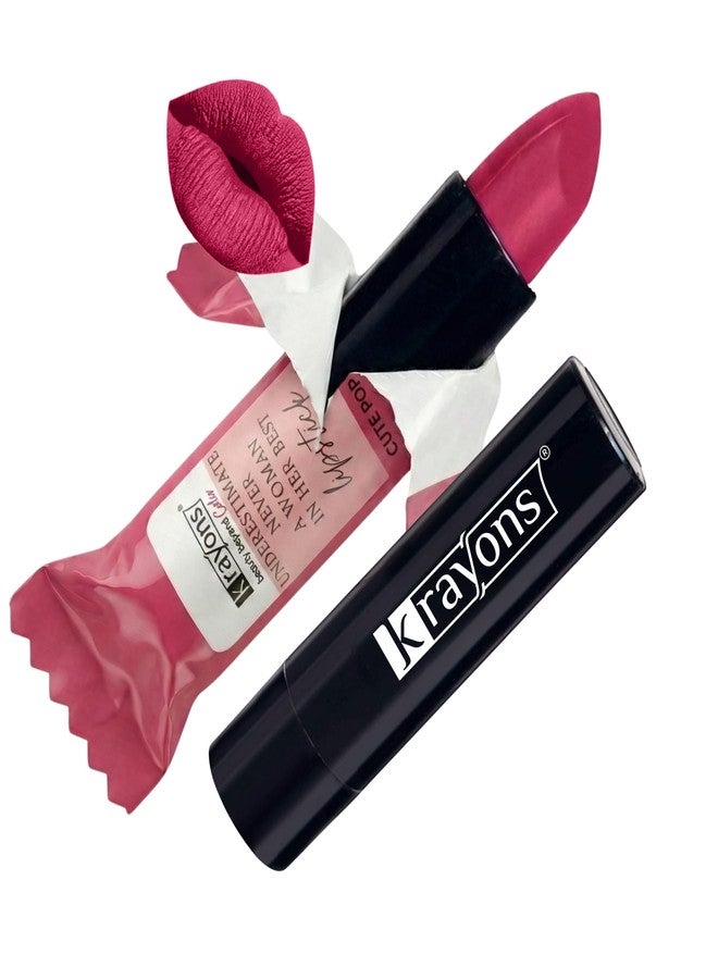 Krayons Cute Pop Matte Lipstick for Women - Shade 171 Angel Pink, 3.5g | Long Stay Waterproof Lip Stick | Rich Pigmented Matt Lipsticks Daily Wear | India's 1st Unique Twist-Wrap Style Lipstic - Image 1