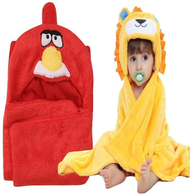 BRANDONN Baby Bath Towel New Born Combo Pack of Funny Hood Wrapper Cum Blanket for Baby Boys and Baby Girls Pack of 2 - Image 1