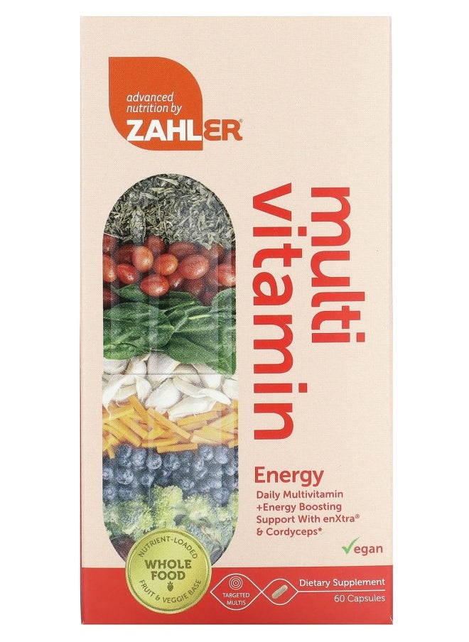 Zahler Mutivitamin Energy Daily Multi + Energy Boosting Support with enXtra & Cordyceps 60 Capsules 