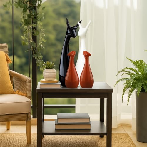 SRJANA Home Decor Lucky Deer Family Statue Piano Finish Ceramic Figures - (Set of 4, Brown, Black, White) - Image 3