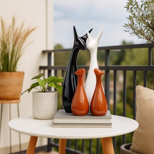 SRJANA Home Decor Lucky Deer Family Statue Piano Finish Ceramic Figures - (Set of 4, Brown, Black, White) - Image 2