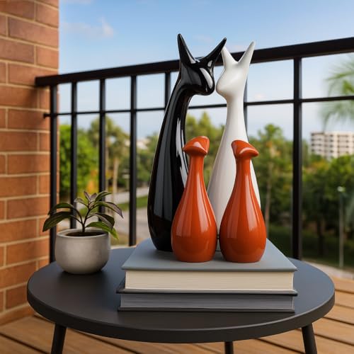 SRJANA Home Decor Lucky Deer Family Statue Piano Finish Ceramic Figures - (Set of 4, Brown, Black, White) - Image 5