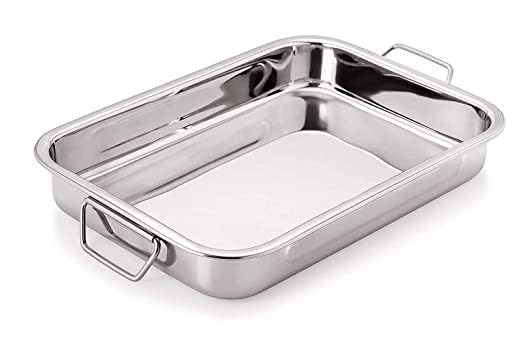 Luxuria High Grade Stainless Steel Lasagna Tray with Handle for Serving Any Foods 41cm x 285cm