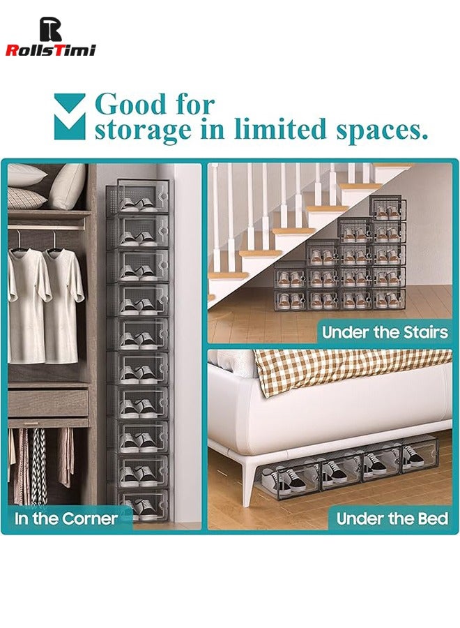 RollsTimi  12 pcs Shoe Box, Shoe Storage Boxes Clear Plastic Stackable, Shoe Organizer Containers with Lids,Black - Image 5