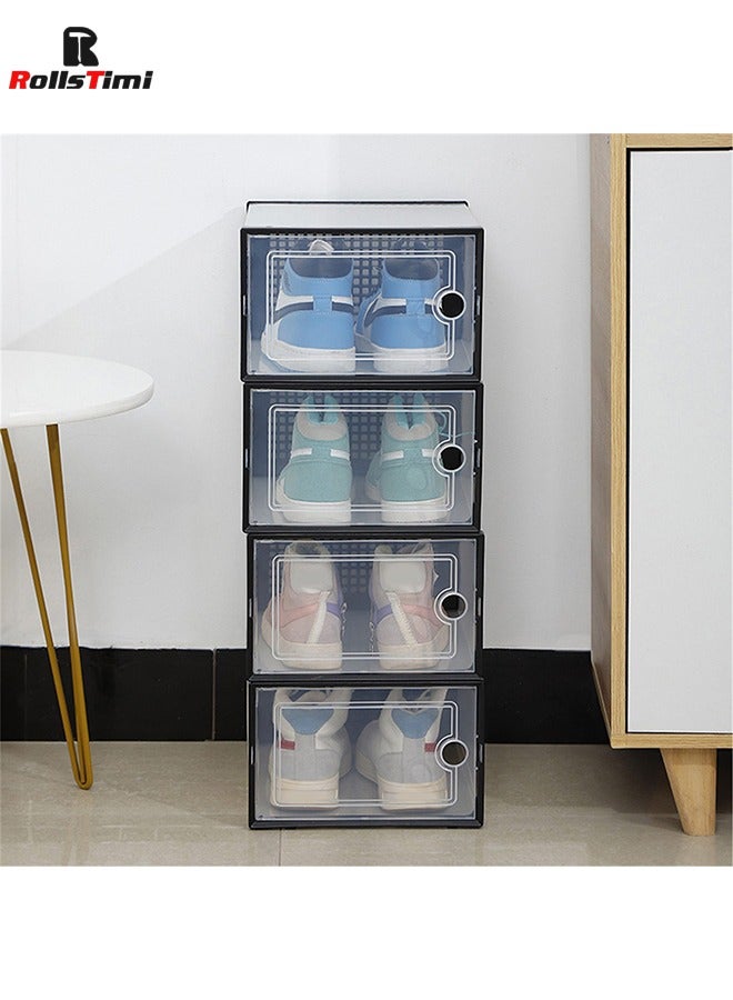 RollsTimi  12 pcs Shoe Box, Shoe Storage Boxes Clear Plastic Stackable, Shoe Organizer Containers with Lids,Black - Image 4
