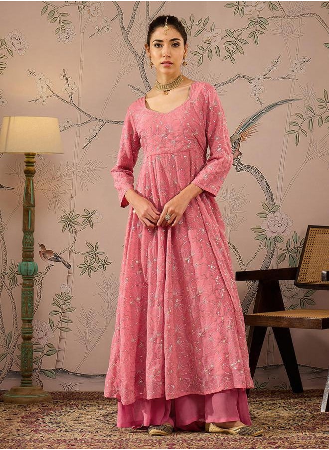 SASSAFRAS Embellished Sequins Sweetheart Neck Anarkali Kurta by Styli  - Image 1