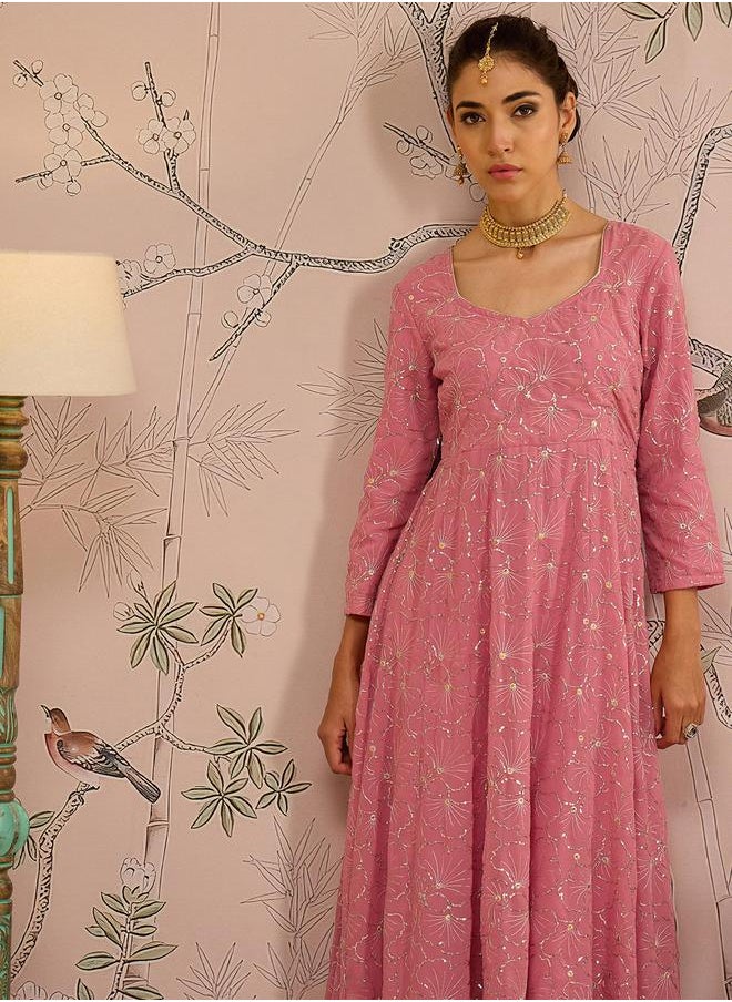 SASSAFRAS Embellished Sequins Sweetheart Neck Anarkali Kurta by Styli  - Image 2