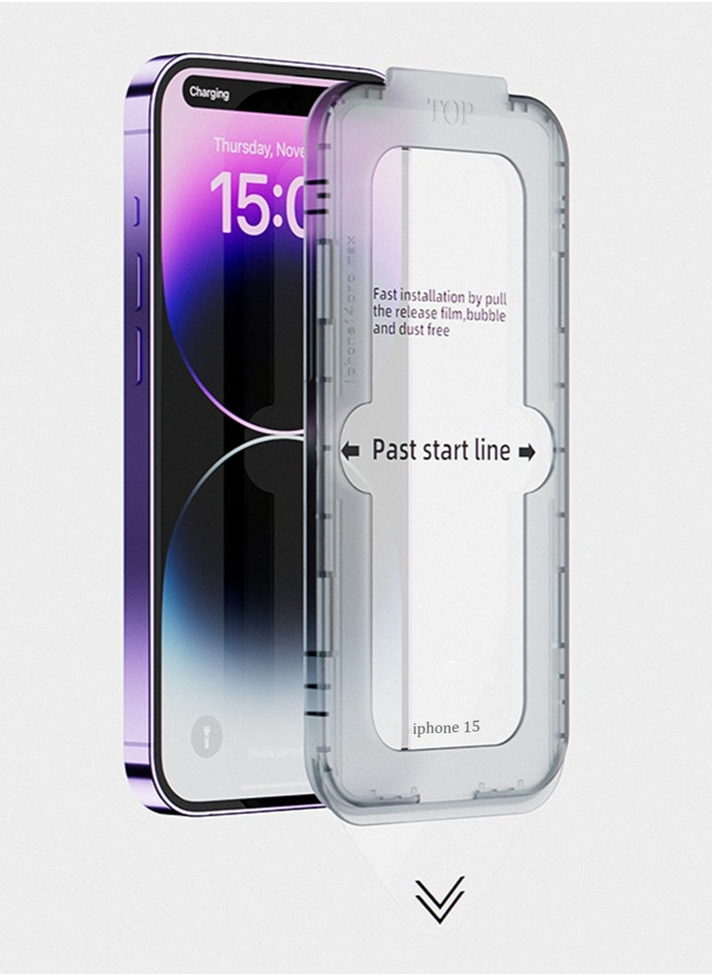 X-level Dust-Removal Easy App iPhone 15 Screen Protector Precision Applicator,DustRemoval Anti Bubble Tech,9H Hardness,Oleophobic Coating,Smooth Touch,HDBubble Free  - Image 1