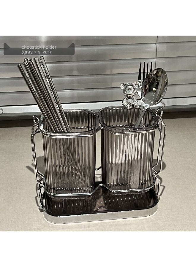 Wall-Mounted Cutlery Organizer for Home - Features a Storage Rack for Chopsticks and Spoon, Suitable for Kitchen Countertop, with Draining and Drying Function.