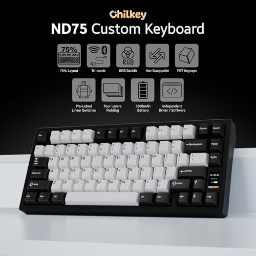 OOCTPK Chilkey ND75 Aluminum Keyboard 75% Percent Wireless Gaming Mechanical Keyboard with LCD Screen, Quick Assembly, BT/2.4G/USB-C, Hot Swappable Per-key RGB Custom Black Key Board for Laptop Office PC - Image 3
