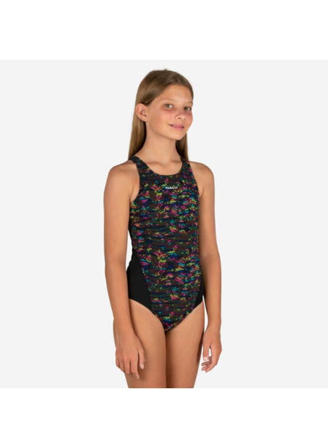 NABAIJI Girls’ swimming 1-piece swimsuit - 500 Kamiye fire black yellow - Image 1