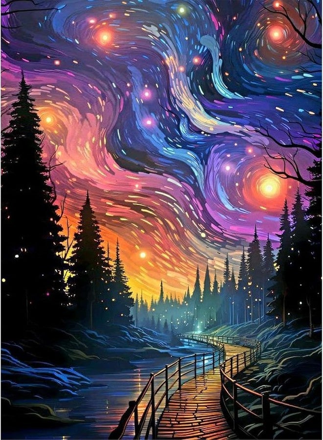 TREXEE Starry Sky Diamond Painting Kits for Adults & Kids DIY 5D Diamond Art Kits for Adults, Diamond Paint By Numbers Round 5D Abstract Landscape Gem Art Kits for Adult DIY Crafts Kits for Home Wall Decor Gifts(16x12inch) Without frame - Image 1