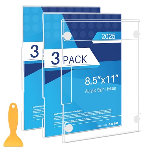 DECOHOBO Acrylic Sign Holder 85x11 Wall Mount with Strong Adhesive Tape No Drilling Vertical Horizontal Clear Plastic Frame for Office Home Store DamageFree Installation 3 Pack - Image 1