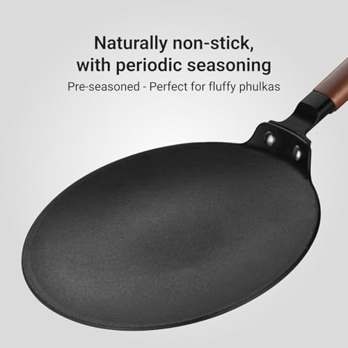 Stahl Blacksmith Signature 26 cm Cast Iron Roti Tawa | for Fluffier Rotis, Crispier Parathas & Golden Chillas | Induction & Gas Stove Compatible | Acacia Wood Handle - Image 3