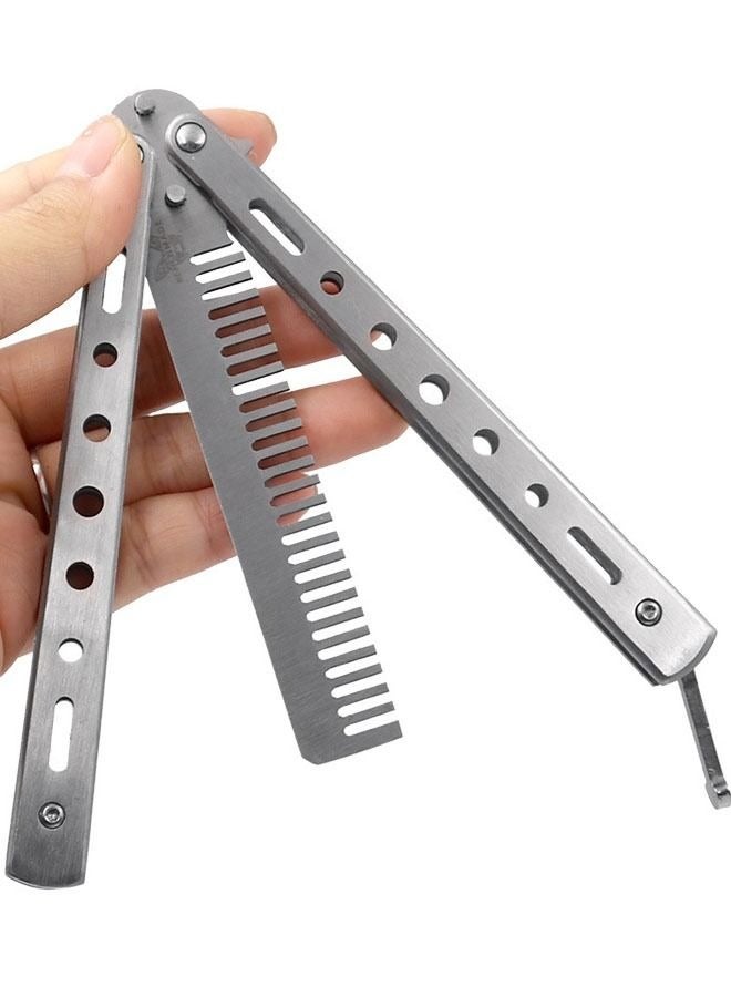 Generic 2 Pcs Butterfly Metal Dull Comb Knife Training Tool, Finger Trainer Tool Folding Unsharpened Practice Flipping Tricks Comb (Gold+Sliver) - Image 4