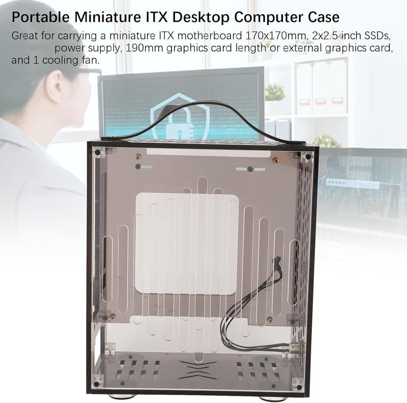 Mini ITX PC Case, Clear Arcylic PC Case, Small ITX PC Gaming Case, with Good Airflow, 360 Degree Cooling, Mini ITX Computer Case, 23x20.5x12cm (Black) - Image 3