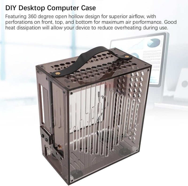 Mini ITX PC Case, Clear Arcylic PC Case, Small ITX PC Gaming Case, with Good Airflow, 360 Degree Cooling, Mini ITX Computer Case, 23x20.5x12cm (Black) - Image 4