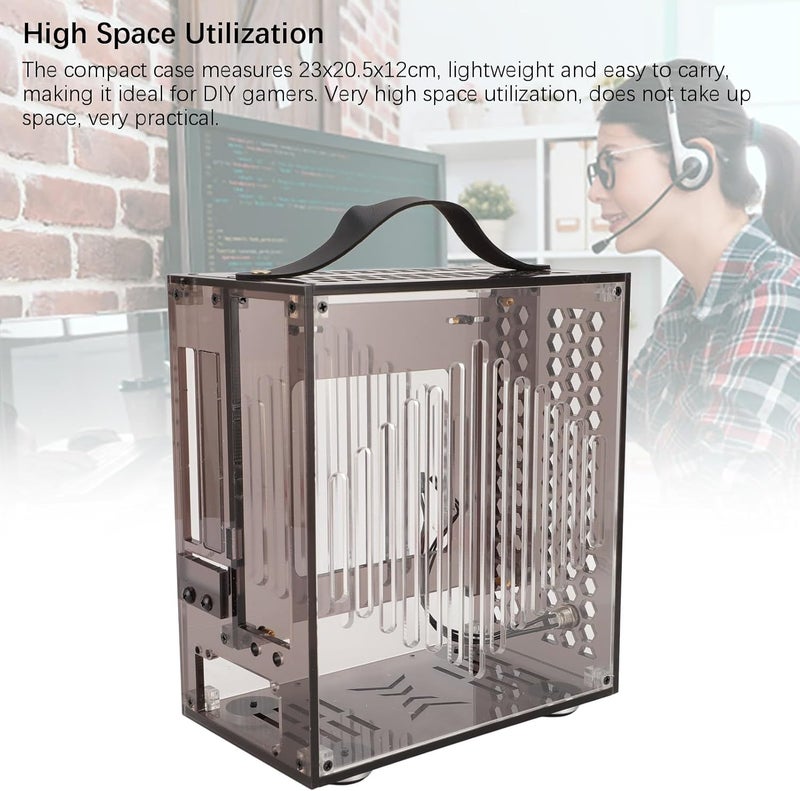 Mini ITX PC Case, Clear Arcylic PC Case, Small ITX PC Gaming Case, with Good Airflow, 360 Degree Cooling, Mini ITX Computer Case, 23x20.5x12cm (Black) - Image 2