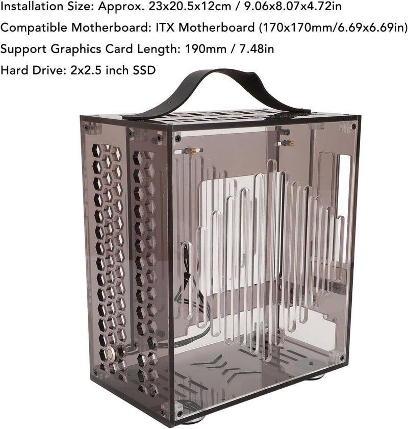 Mini ITX PC Case, Clear Arcylic PC Case, Small ITX PC Gaming Case, with Good Airflow, 360 Degree Cooling, Mini ITX Computer Case, 23x20.5x12cm (Black) - Image 5