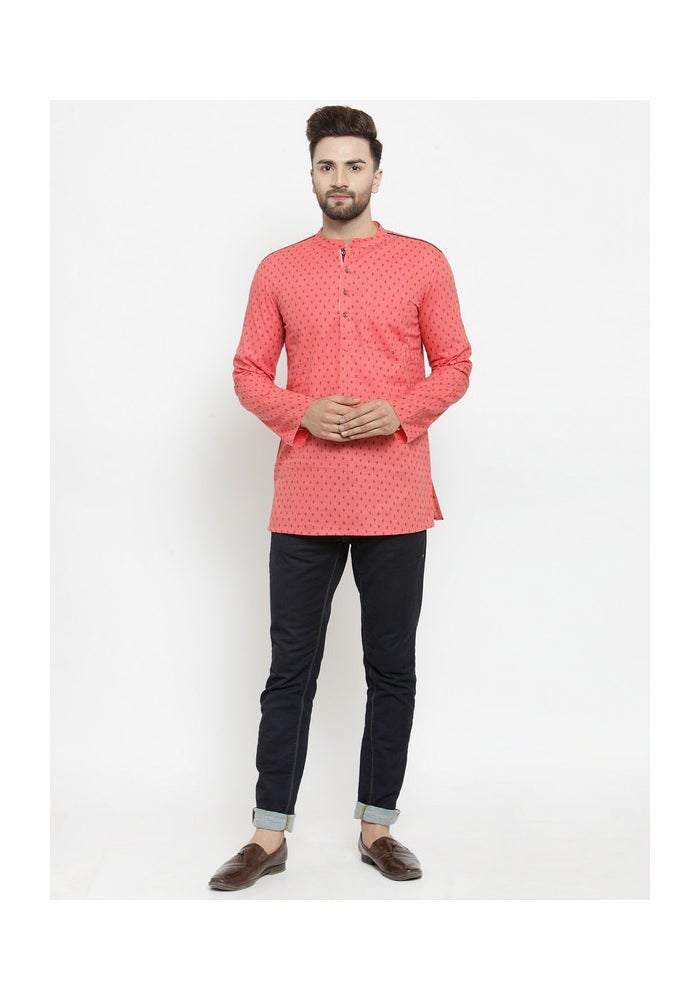 ARCHATTIRE Men’s Cotton Dark Peach Printed Kurta for Men - Image 4