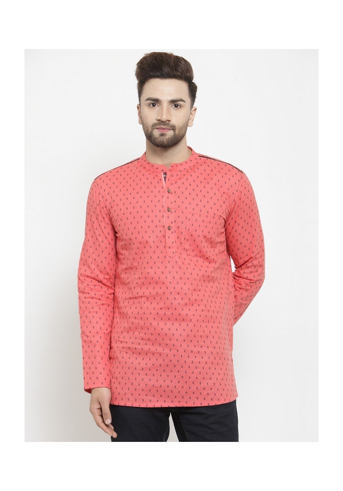 ARCHATTIRE Men’s Cotton Dark Peach Printed Kurta for Men - Image 1