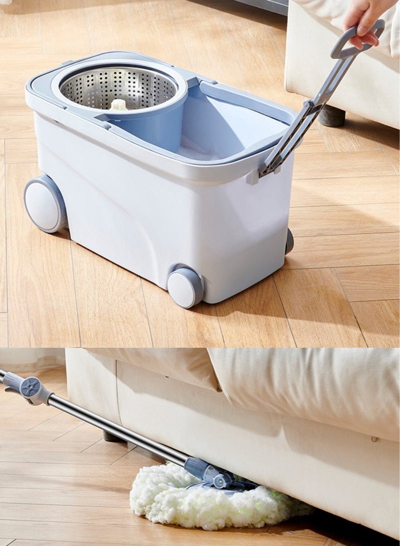 Hihonor 360 Degree Spin Mop Set With Additional Refill Telescopic Handle Microfiber Mop Head Assorted With Drain Plug Blue  - Image 3