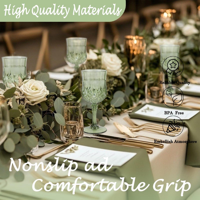 Leyiqu Plastic Wine Glasses Plastic Goblets Vintage Style Cordial Drinking Glasses For Valentines Day  Wedding Reception  Grand Event Party Supplies (12  New Green) - Image 4