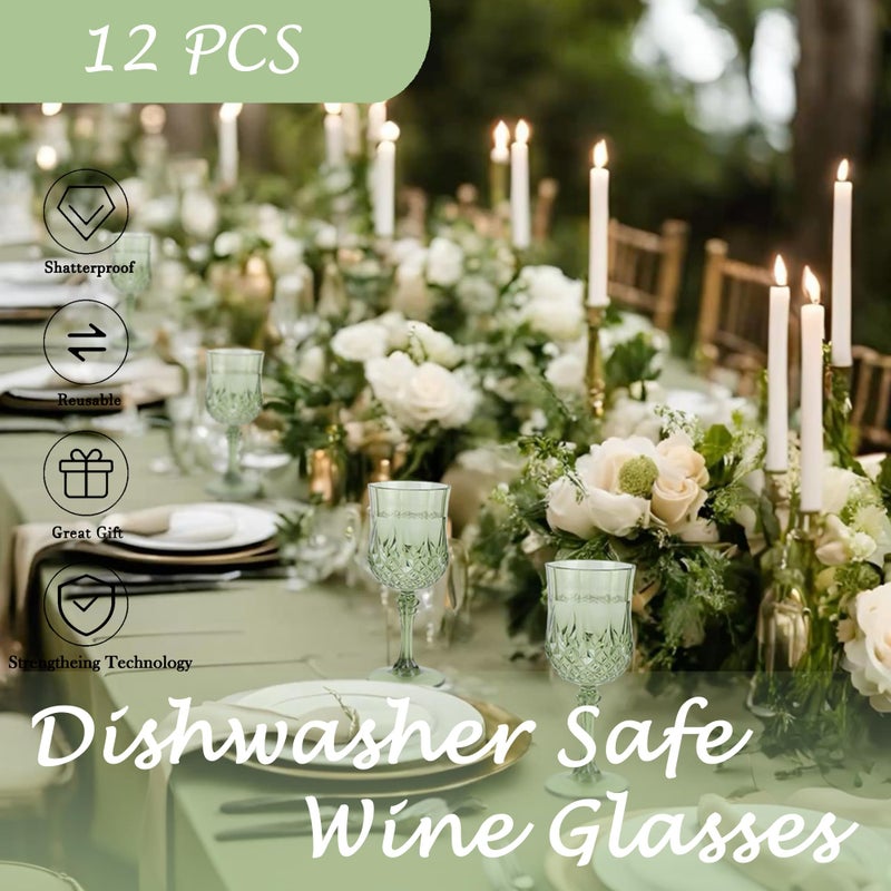 Leyiqu Plastic Wine Glasses Plastic Goblets Vintage Style Cordial Drinking Glasses For Valentines Day  Wedding Reception  Grand Event Party Supplies (12  New Green) - Image 3