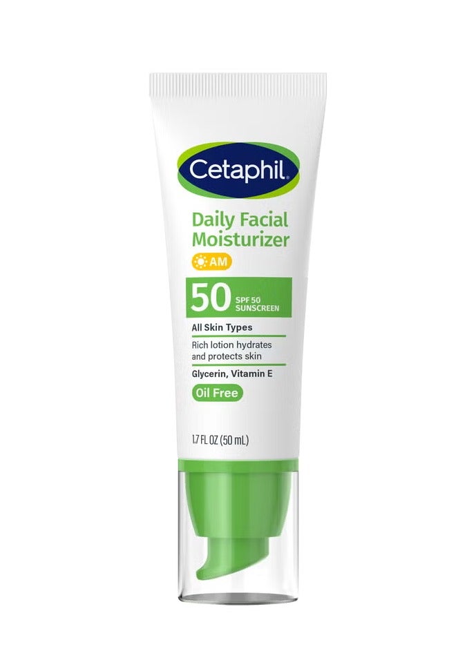 Cetaphil (Pack of 2) Daily Facial Moisturizer SPF 50 SunsCreen (2x1.7 oz) WHITE 1.7 Fl Oz (Pack of 2)Fluid Ounce - Image 1