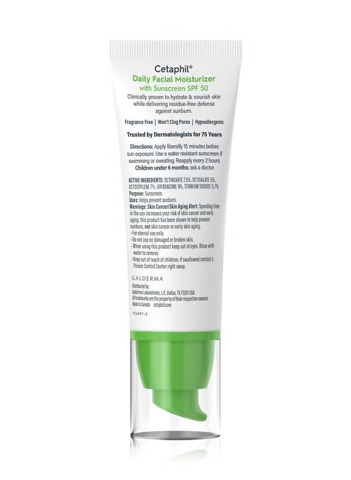 Cetaphil (Pack of 2) Daily Facial Moisturizer SPF 50 SunsCreen (2x1.7 oz) WHITE 1.7 Fl Oz (Pack of 2)Fluid Ounce - Image 2