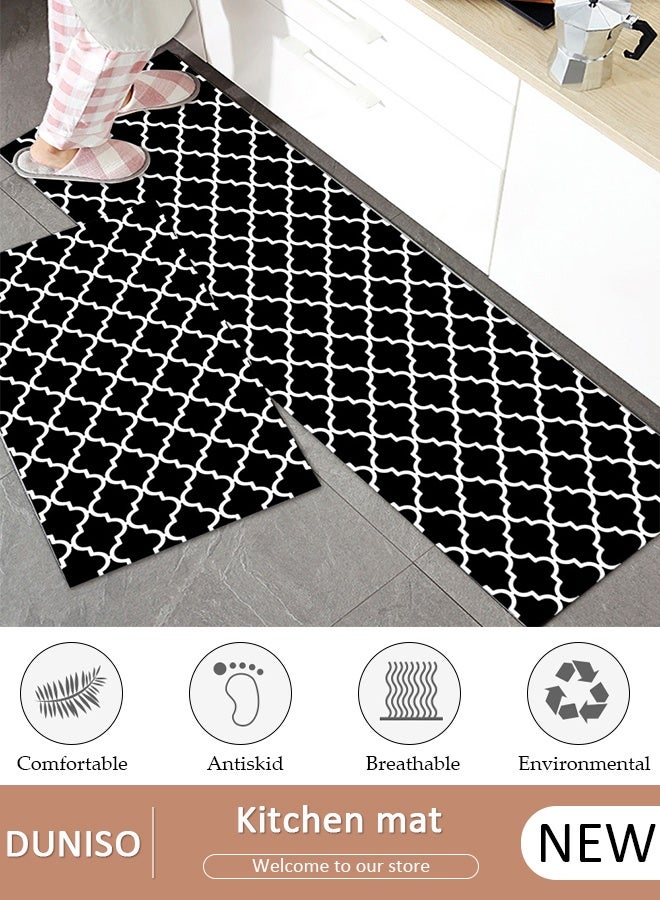 DUNISO Set of 2 Non-Slip Kitchen Rugs and Mats Anti-Fatigue Hallway Kitchen Runner Rug Set Backing Floor Mat for Kitchen Laundry Bathroom Office 40*60cm&40*120cm - Image 1