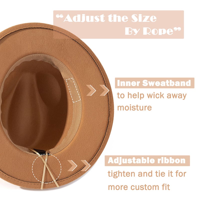 Lisianthus Men & Women Vintage Wide Brim Fedora Hat with Belt Buckle A-Camel 56-58cm - Image 4