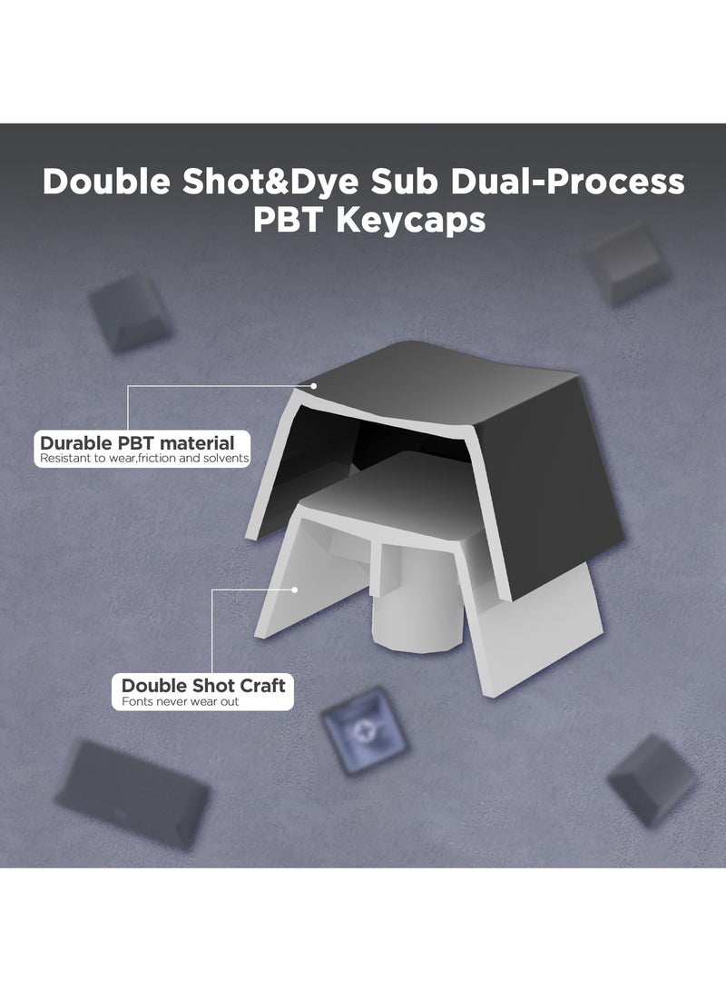 AULA Black Gray Gradient Dye Sub PBT Keycaps 136-key Double Shot Dual-Process Side Printed Shine Custom Keycap Set for Mechanical Gaming Keyboards - Image 3