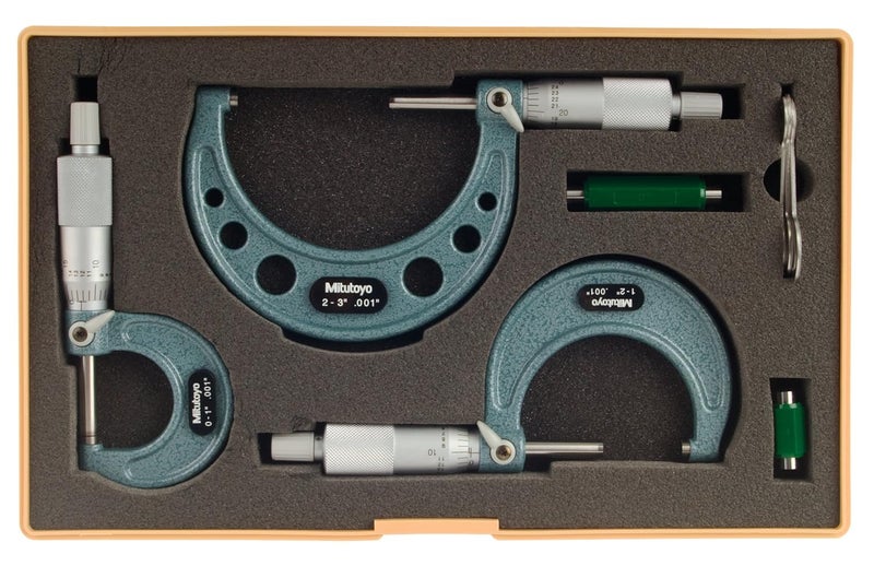 Mitutoyo Mitutoyo 103929 Outside Micrometer Set with Standards Ratchet Stop 03 Range 0001 Graduation 3 Piece Set 