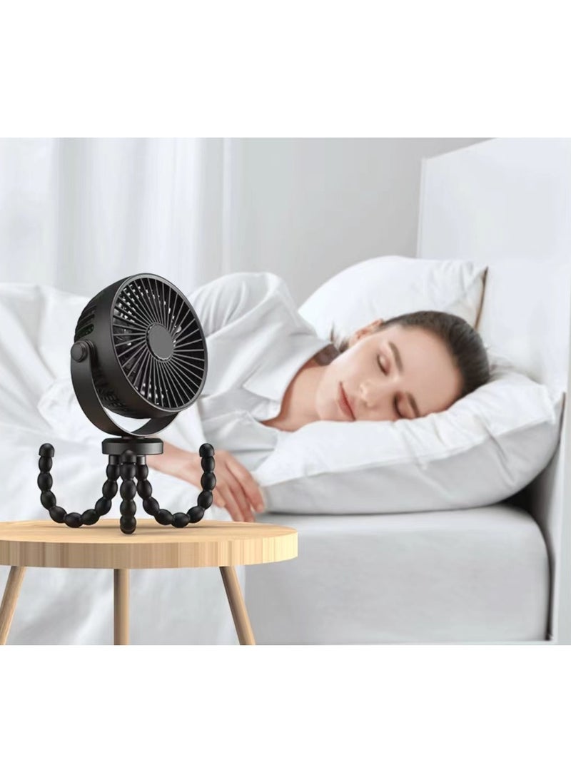AMACOOL battery powered baby stroller fan, flexible tripod clamp fan with 3-speed and rotatable handheld personal fan, suitable for car seats, cribs, bicycles, and treadmills (black)