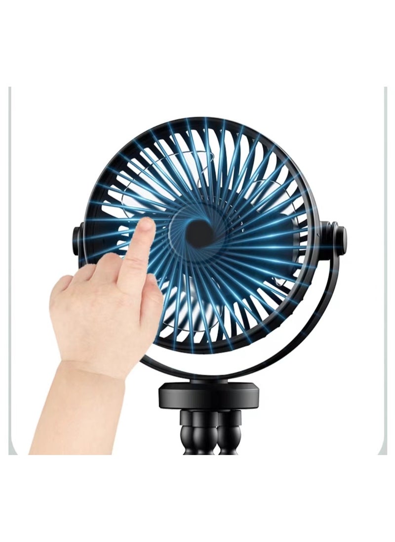 AMACOOL battery powered baby stroller fan, flexible tripod clamp fan with 3-speed and rotatable handheld personal fan, suitable for car seats, cribs, bicycles, and treadmills (black)