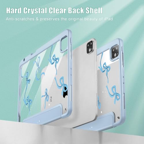 May Chen for iPad Pro 11 inch M2 4th Generation 2022, iPad Pro 11 3rd/2nd/1st Gen, Case with Transparent Shockproof Back Cover [Built-in Pencil Holder, Auto Sleep/Wake, Bows Blue - Image 4