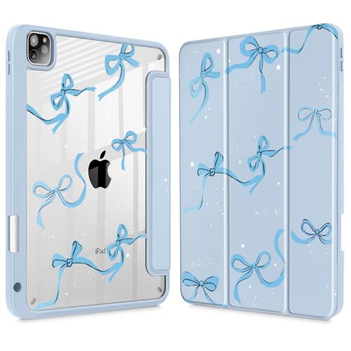 May Chen for iPad Pro 11 inch M2 4th Generation 2022, iPad Pro 11 3rd/2nd/1st Gen, Case with Transparent Shockproof Back Cover [Built-in Pencil Holder, Auto Sleep/Wake, Bows Blue - Image 1
