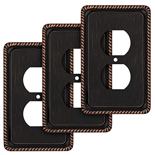 Henne Bery Rope Edge Decorative Wall Plate Switch Plate Outlet Cover (Single Duplex, 3 Pack, Aged Bronze) - Image 1
