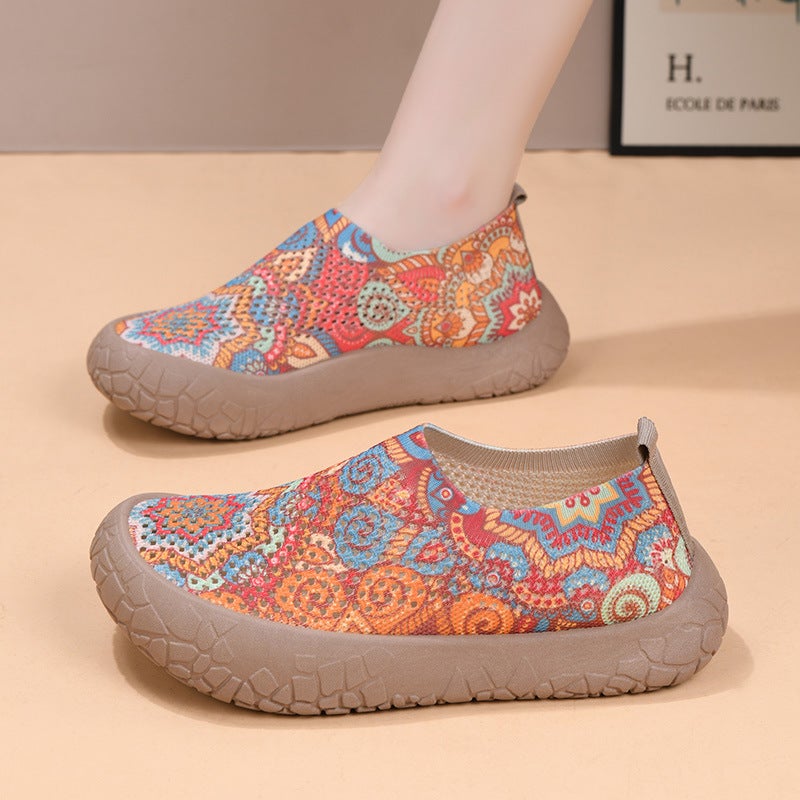 Women's Ethnic Print Breathable Slip On Shoes - Image 1