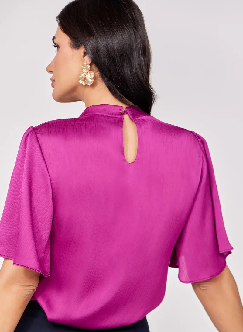 Zigzag Purple Flared Short Sleeve Top