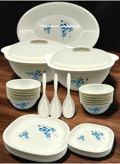 JAYPEE Plastic Le Diner 34 Pieces Dinner Set -Square, White Blue Lavendor Flower  - Image 1