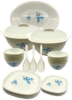 JAYPEE Plastic Le Diner 34 Pieces Dinner Set -Square, White Blue Lavendor Flower  - Image 2