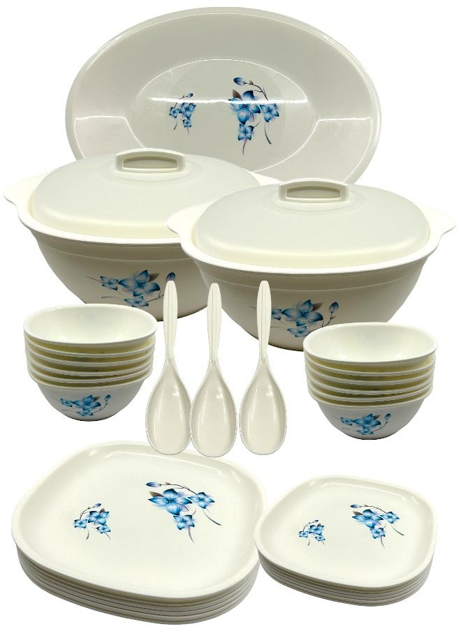 JAYPEE Plastic Le Diner 34 Pieces Dinner Set -Square, White Blue Lavendor Flower  - Image 2