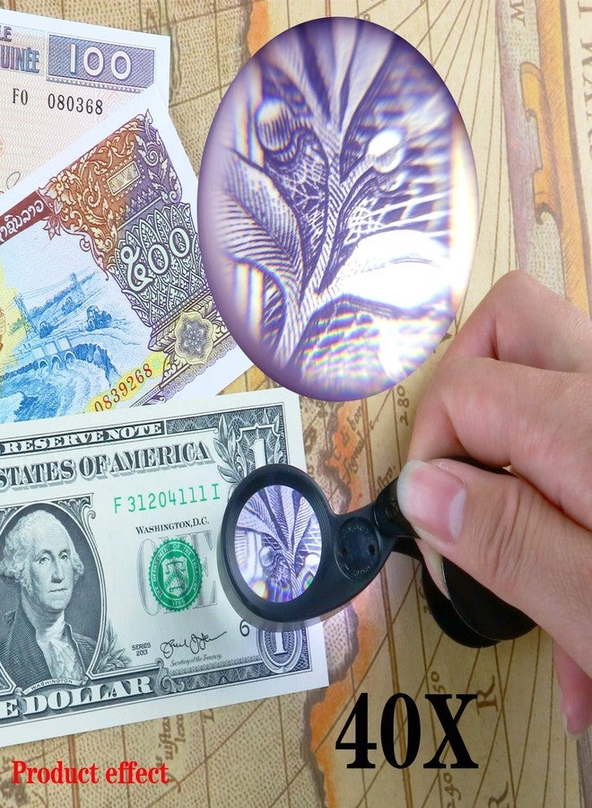 Beileshi 40X Magnification Loupe Jewelry Magnifier Folding Glass Lens + Full Metal Magnifying Loop LED Magnifier (Black) - Image 2