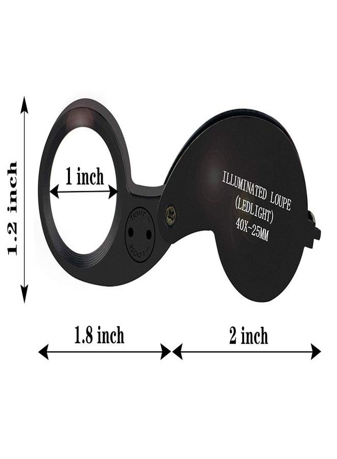 Beileshi 40X Magnification Loupe Jewelry Magnifier Folding Glass Lens + Full Metal Magnifying Loop LED Magnifier (Black) - Image 5