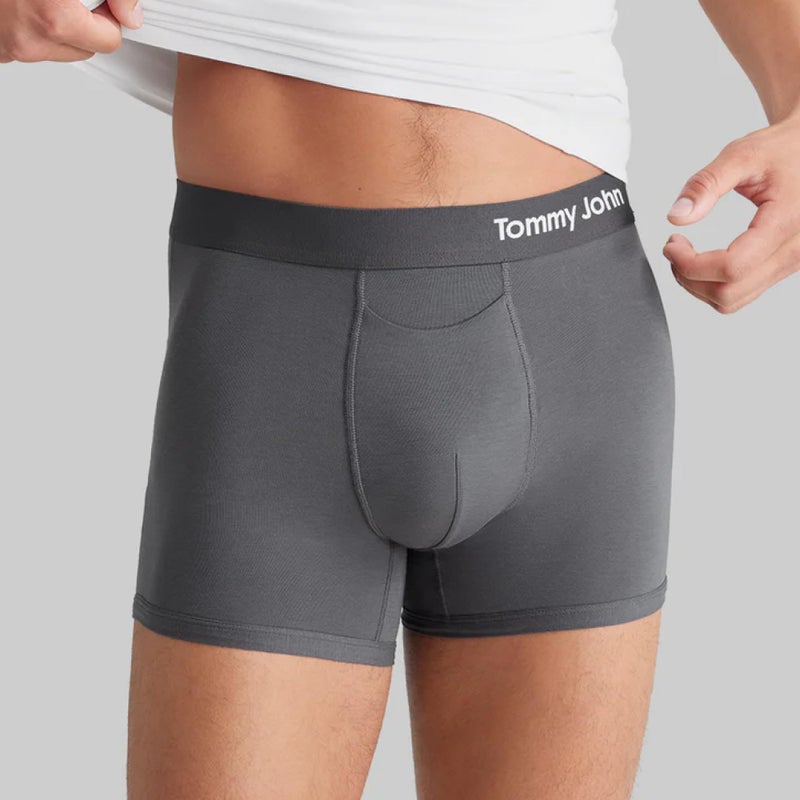 Tommy John Menâ€™s Trunk 4" Underwear, Supima Cool Cotton Boxer Briefs with Supportive Contour Pouch, Dry Pima Cotton Blend, Soft Breathable Waistband, Black/Iron Grey/Navy, Large, 3 Pack - Image 2