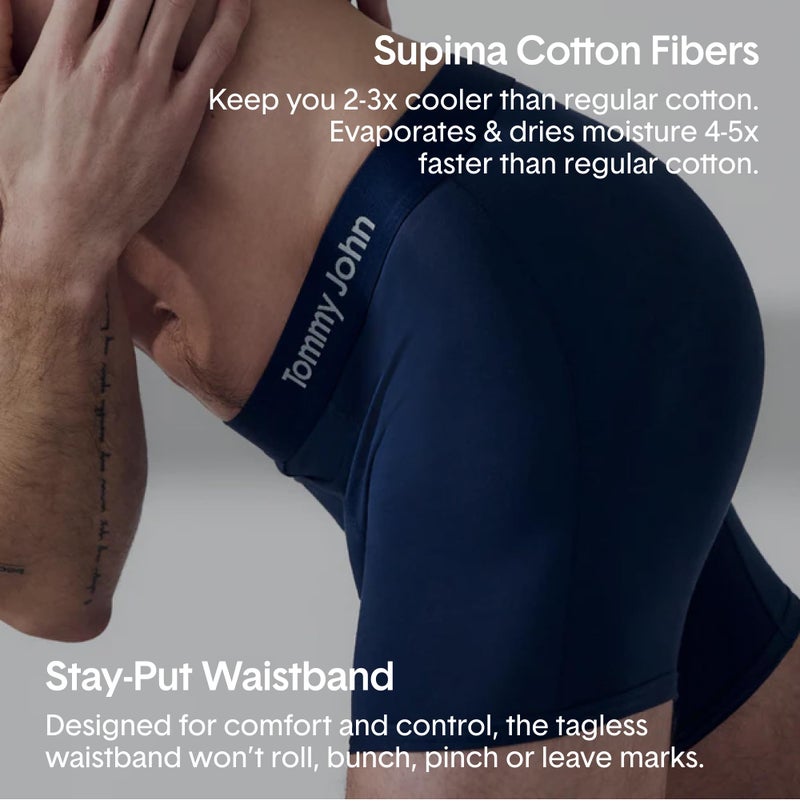 Tommy John Menâ€™s Trunk 4" Underwear, Supima Cool Cotton Boxer Briefs with Supportive Contour Pouch, Dry Pima Cotton Blend, Soft Breathable Waistband, Black/Iron Grey/Navy, Large, 3 Pack - Image 5