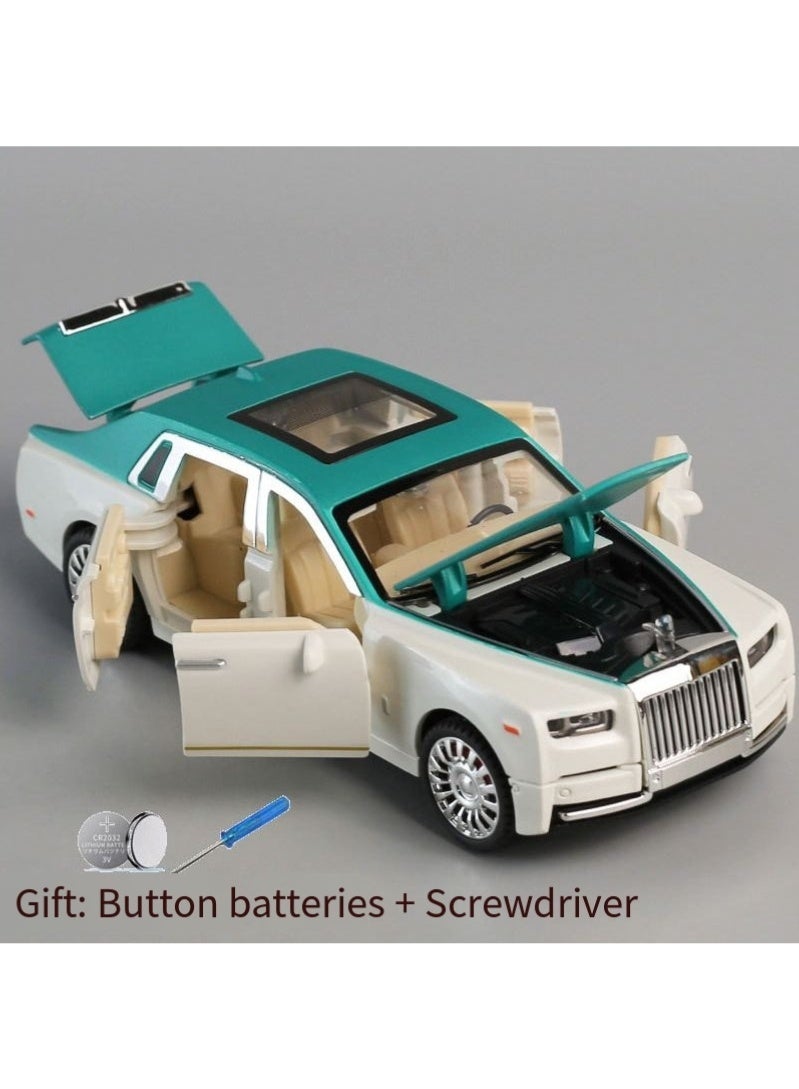 كيو زد سيارة رولز رويس فانتوم من ماركة QZ، موديل فاخر، باللونين الأزرق والأبيض - بتفاصيل رائعة، وتصميم فريد، وخاصية موسيقى تعمل باللمس. الأبعاد: ١٦.٥ × ٦ × ٤.٨ سم. مناسبة لألعاب السيارات للأطفال. - Image 1